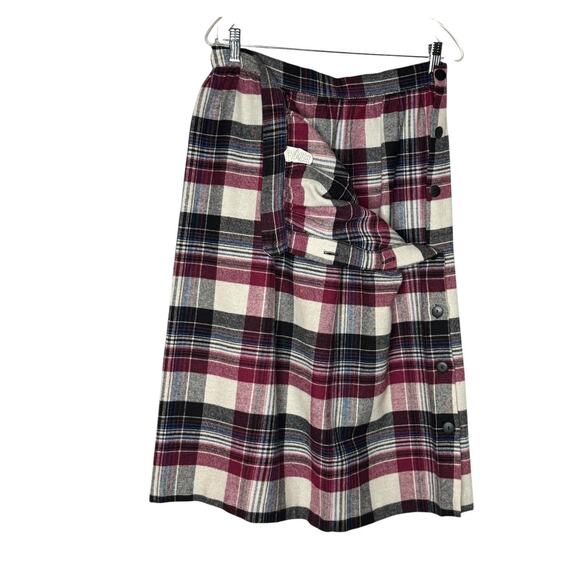 1980s American Plaid Wool-Blend Midi Skirt w/ Side Buttons
 size medium - Picture 4 of 15